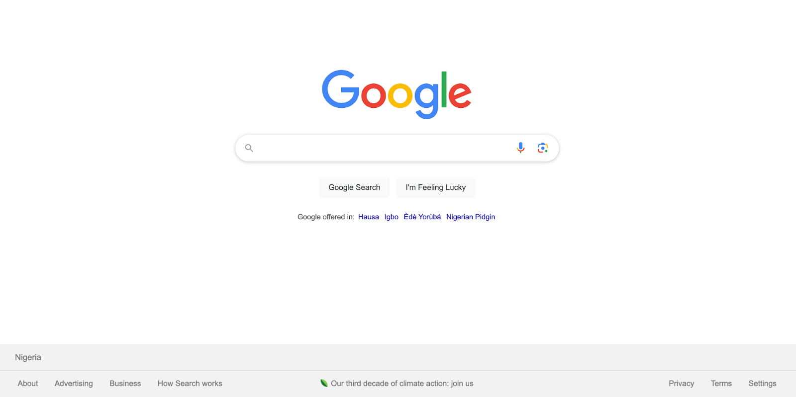 Google web search engine homepage
